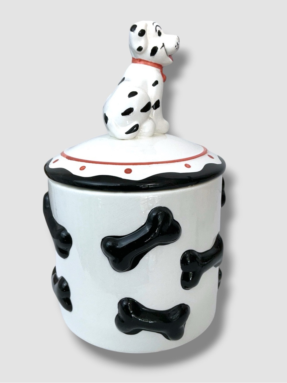 101 Dalmatians Cookie Treat Jar White Black Bones Red Accents Vintage 1993 - Picture 5 of 16